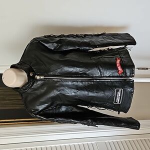 Vintage Diamond Plate Buffalo Leather Motorcycle Jacket Size M